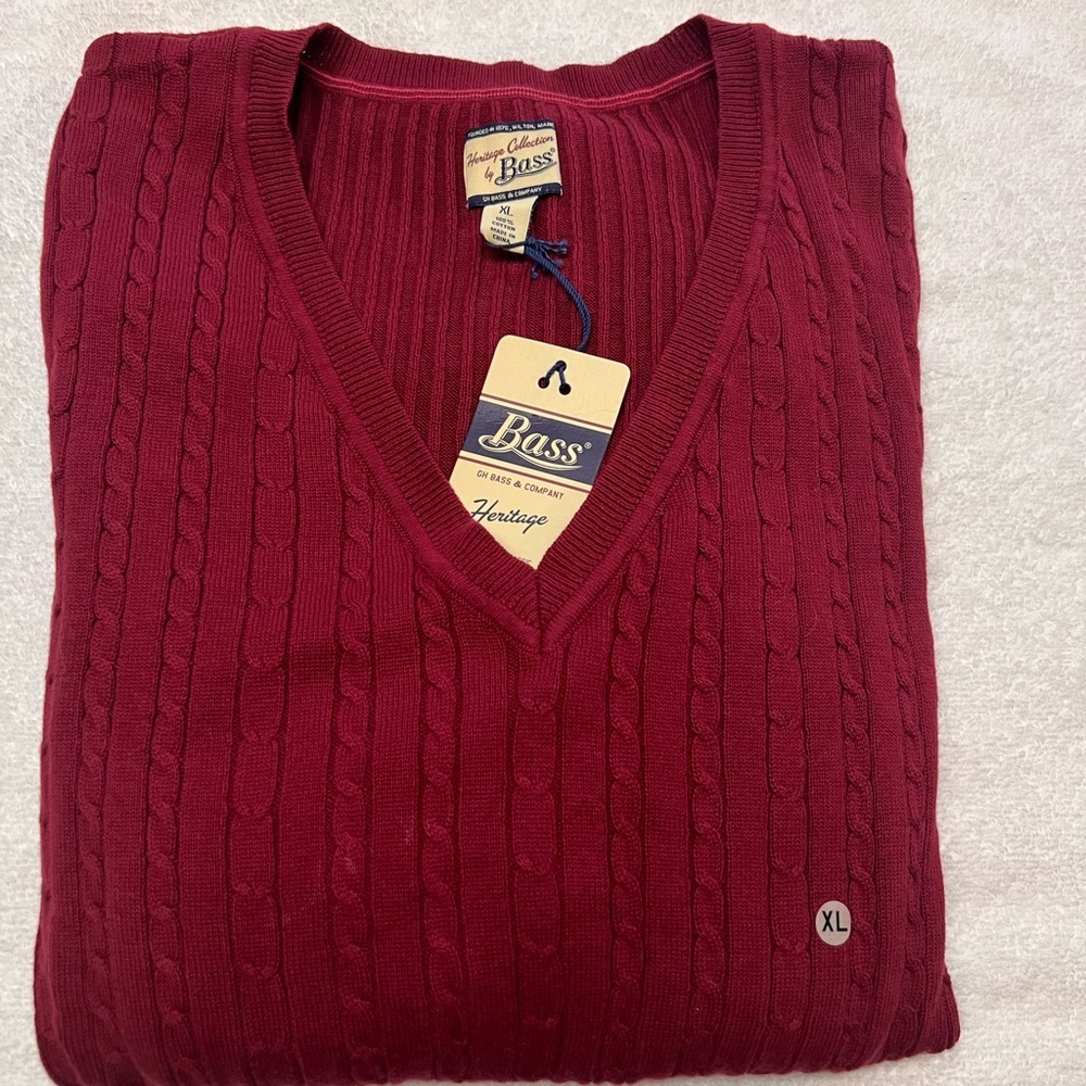GH BASS CABLE KNIT Brick red SWEATER XL NEW WITH TAG